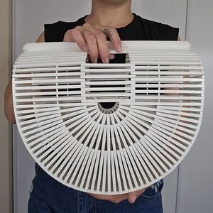 Vintage Bamboo‎ Ark Handbag Retro White Half Moon Structured